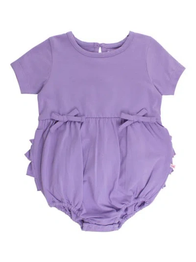 Rufflebutts Babies'  Knit Short Sleeve Bow Bubble Romper In Purple