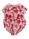 Rufflebutts Babies'  Knit Short Sleeve Bow Bubble Romper In Red