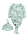 Rufflebutts Knotted Sleep Gown & Hat Set In Green