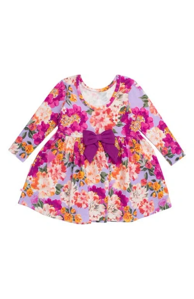 Rufflebutts Babies'  Lavender Valley Long Sleeve Stretch Cotton Dress In Multi