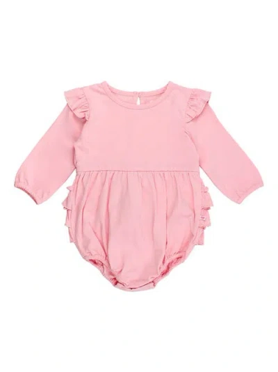 Rufflebutts Babies'  Long Sleeve Flutter Bubble Romper In Pink
