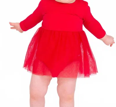 Rufflebutts Kids' Long Sleeve Tulle Romper Dress In Red