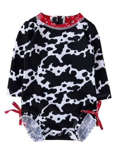Rufflebutts Babies'  Long Sleeve Upf50 One Piece Rash Guard In Black