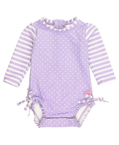 Rufflebutts Babies'  Long Sleeve Upf50 One Piece Rash Guard In Purple