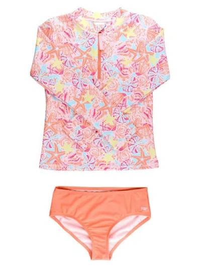 Rufflebutts Kids'  Long Sleeve Zipper Rash Guard 2-piece Bikini Swimsuit In Multi