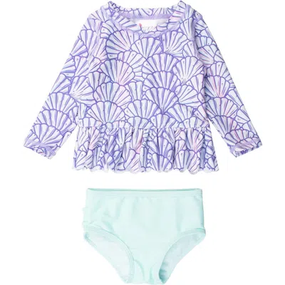 Rufflebutts Babies'  Magical Mermaid Two-piece Rashguard Swimsuit In Purple