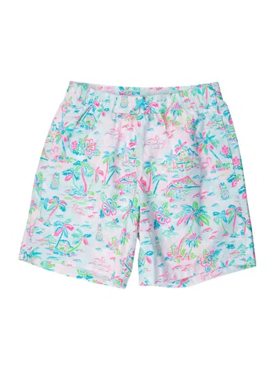 Rufflebutts Men's Tropical Resort Swim Trunks In White