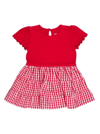 Rufflebutts Babies'  Mixed Media Short Sleeve Tiered Dress In Red