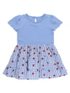 Rufflebutts Babies'  Mixed Media Short Sleeve Tiered Dress In Blue