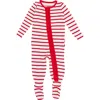 Rufflebutts Modal Blend Baby Girls Ruffle One Piece Footie Pajamas In Red & White Stripe