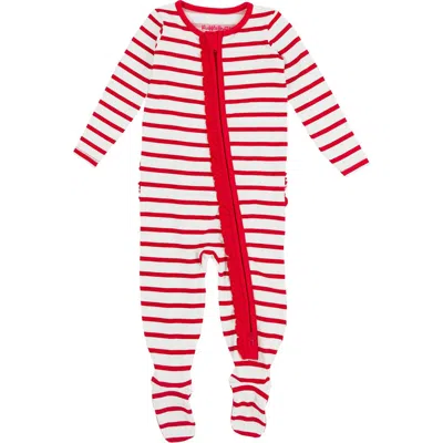 Rufflebutts Modal Blend Baby Girls Ruffle One Piece Footie Pajamas In Red & White Stripe