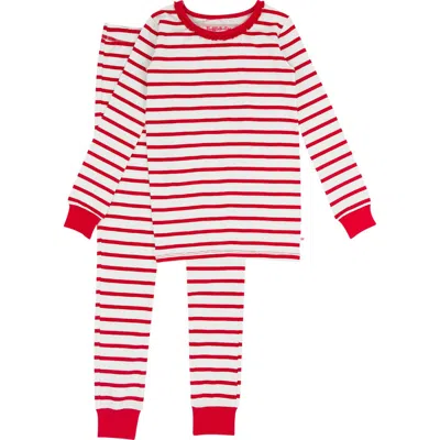 Rufflebutts Kids'  Modal Blend Girls Ruffle Long Sleeve Pajama Set In Red & White Stripe