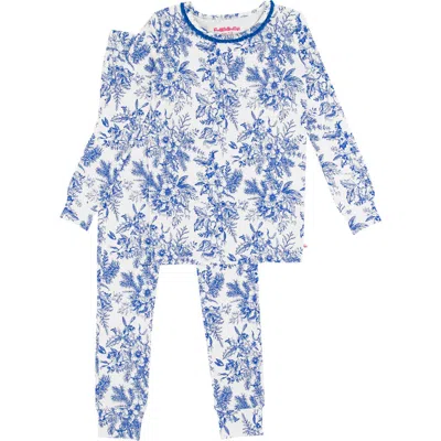 Rufflebutts Modal Blend Girls Ruffle Long Sleeve Pajama Set In Winter Bliss Toile