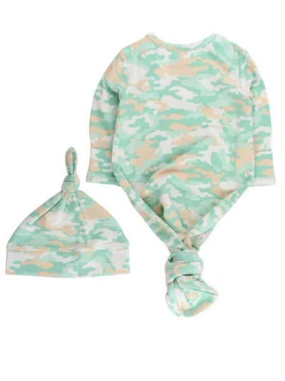 Rufflebutts Kids'  Modal Blend Knotted Sleep Gown & Hat Set In Green