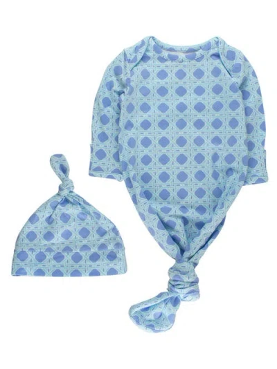 Rufflebutts Kids'  Modal Blend Knotted Sleep Gown & Hat Set In Blue