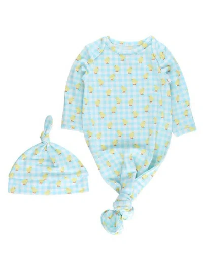 Rufflebutts Kids'  Modal Blend Knotted Sleep Gown & Hat Set In Blue