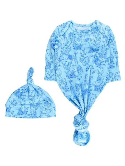 Rufflebutts Kids'  Modal Blend Knotted Sleep Gown & Hat Set In Blue