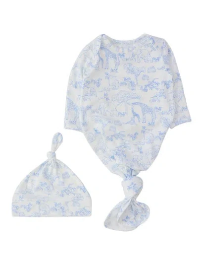 Rufflebutts Kids'  Modal Blend Knotted Sleep Gown & Hat Set In Blue