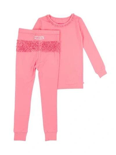 Rufflebutts Babies'  Modal Blend Toddler Girls Ruffle Long Sleeve Pajama Set In Bubblegum Pink
