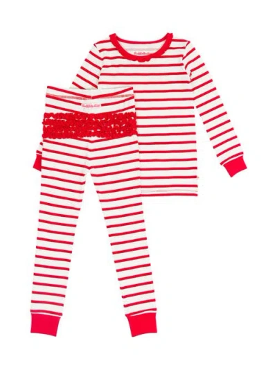 Rufflebutts Babies'  Modal Blend Toddler Girls Ruffle Long Sleeve Pajama Set In Red & White Stripe