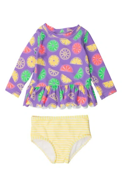 Rufflebutts Babies'  Neon Long Sleeve Two-piece Swimsuit In Purple