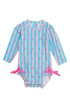 Rufflebutts Neon Star Party Long Sleeve Ruffle One-piece Swimsuit In Pink
