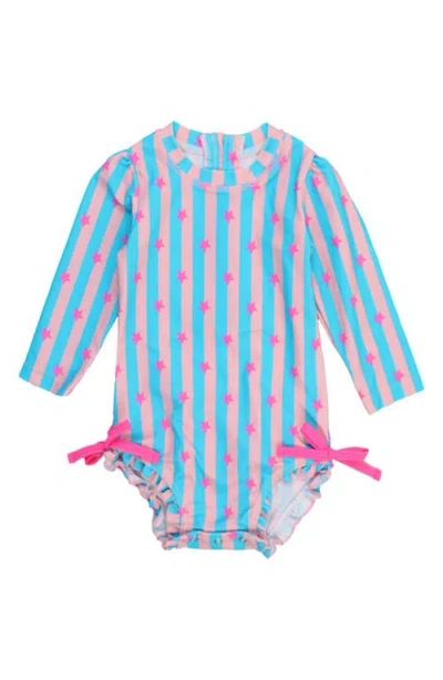 Rufflebutts Babies'  Neon Star Party Long Sleeve Ruffle One-piece Swimsuit In Pink