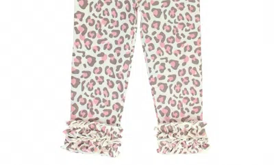 Rufflebutts Kids' Newborns To Toddlers Little Leopard Everyday Ruffle Leggings In Ivory/pink/brown In Multi