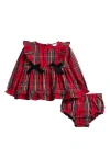 Rufflebutts Nicholas Plaid Dress & Bloomers Set In Red