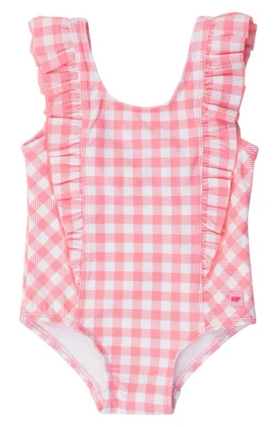 Rufflebutts Babies'  Periwinkle Blue Gingham One-piece Swimsuit In Pink