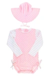 Rufflebutts Polka Dot One-piece Rashguard Swimsuit In Pink Polka Dot