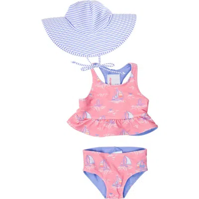 Rufflebutts Babies'  Pink Seas The Day Reversible Two-piece Swimsuit With Sun Hat In Blue