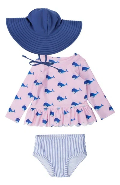 Rufflebutts Babies'  Pink Whale Friends 2-piece Rashguard Swimsuit & Headband Set
