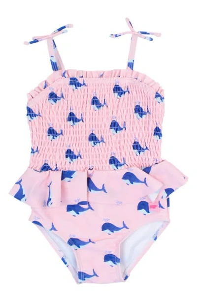 Rufflebutts Babies'  Pink Whales Smocked One-piece Swimsuit