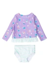 Rufflebutts Purple Garden Ruffle Long Sleeve Upf 50+ Two-piece Rashguard Swimsuit In Purple