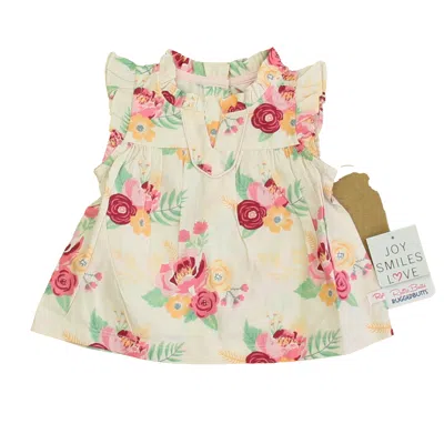Pre-owned Rufflebutts Kids' Ruffle Butts Girls Pink Floral Blouse In Multi