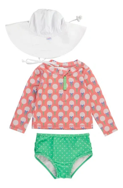 Rufflebutts Babies'  Ruffle Long Sleeve Two-piece Rashguard Swimsuit & Hat Set In Pink