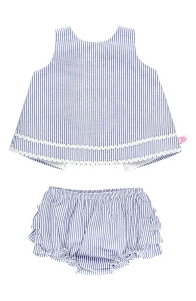 Rufflebutts Babies'  Seersucker Cotton Swing Top & Bloomers In Blue Seersucker