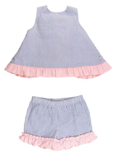 Rufflebutts Babies'  Seersucker Ruffle Swing Top And Short Set In Blue