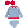 Rufflebutts Seersucker Two-piece Rashguard Swimsuit & Bow Headwrap Set