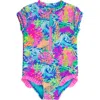 Rufflebutts Short Sleeve Upf50 One Piece Rash Guard In Blue