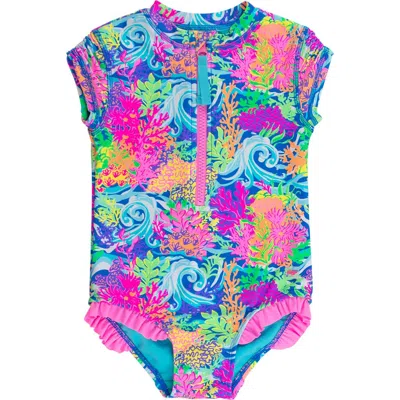 Rufflebutts Kids'  Short Sleeve Upf50 One Piece Rash Guard In Blue