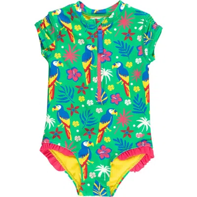 Rufflebutts Kids'  Short Sleeve Upf50 One Piece Rash Guard In Green