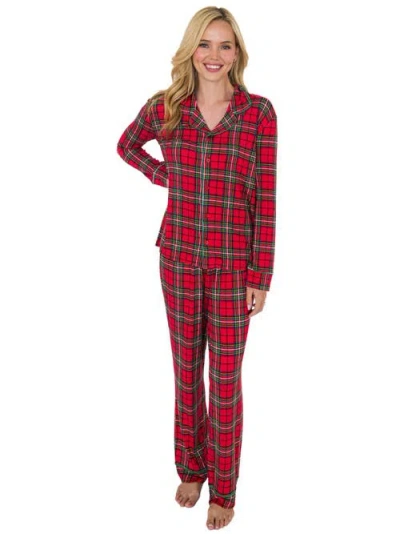 Rufflebutts Softsnooze Adult Gender Inclusive Holiday Button Up Pajama Set In Red
