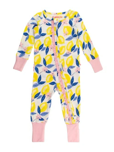 Rufflebutts Softsnooze Baby Girls Ruffle One Piece Convertible Pajamas In Blue