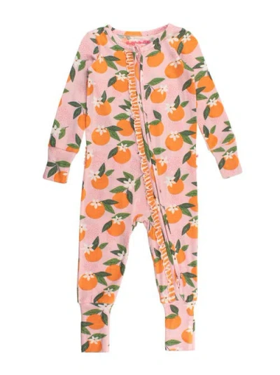 Rufflebutts Softsnooze Baby Girls Ruffle One Piece Convertible Pajamas In Orange