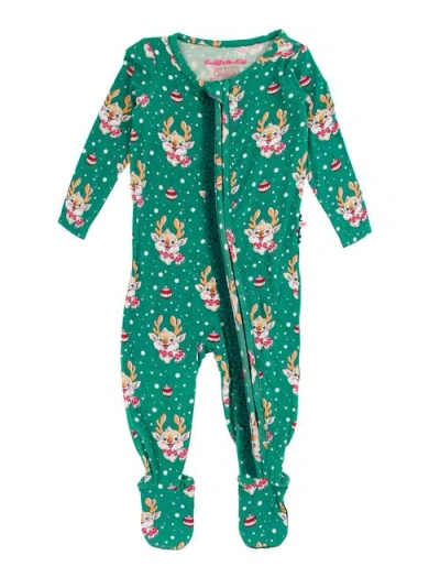Rufflebutts Softsnooze Baby Girls Ruffle One Piece Footie Pajamas In Reindeer Cheer