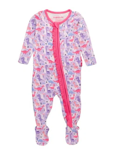 Rufflebutts Softsnooze Baby Girls Ruffle One Piece Footie Pajamas In Sweetie-saurus
