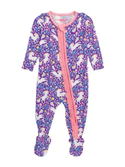 Rufflebutts Softsnooze Baby Girls Ruffle One Piece Footie Pajamas In Unicorn Meadow
