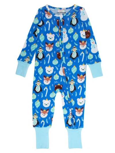 Rufflebutts Kids'  Softsnooze Gender Incusive Holiday Convertible One Piece Pajamas In Blue